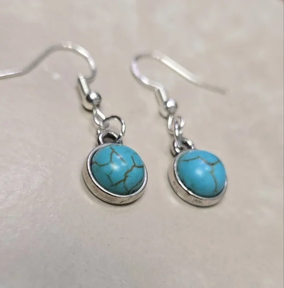 925 Silver Hook Turquoise and Silver Dangle Earrings - Picture 5 of 15